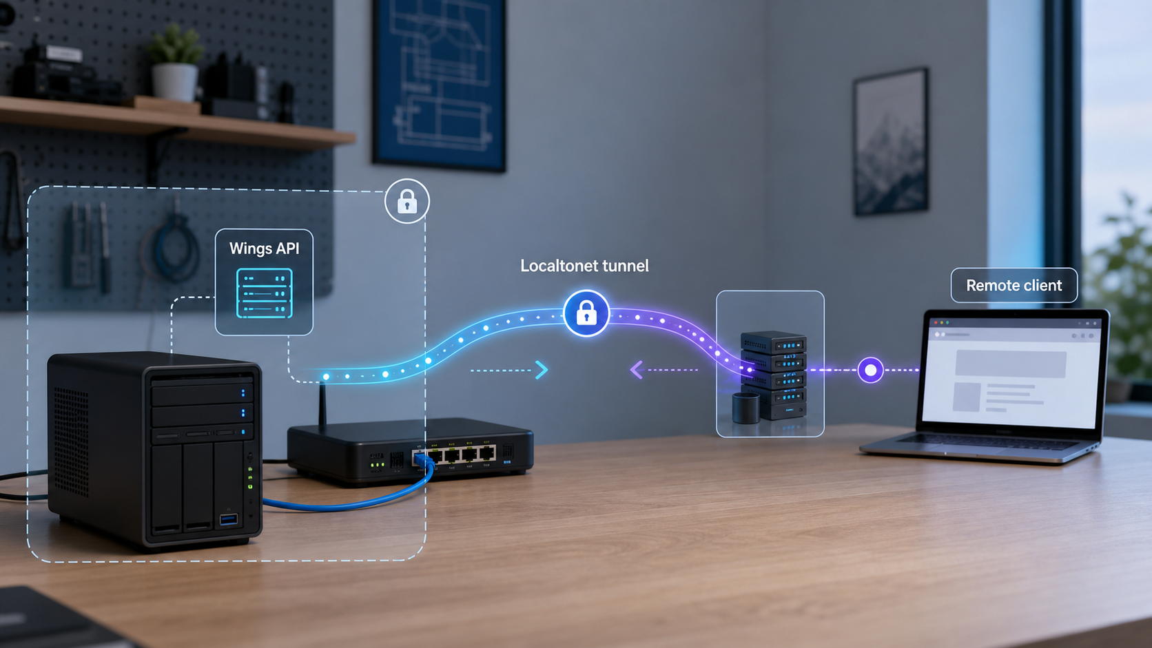 Calagopus Wings server connected to a remote client through a Localtonet tunnel.