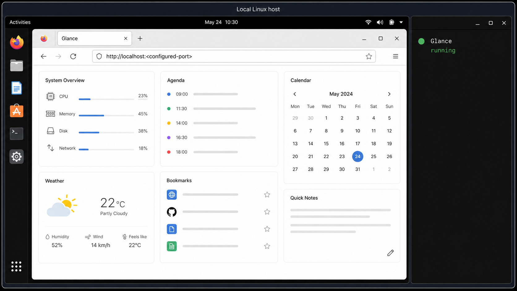 Glance running locally on Linux and open in a browser at localhost.