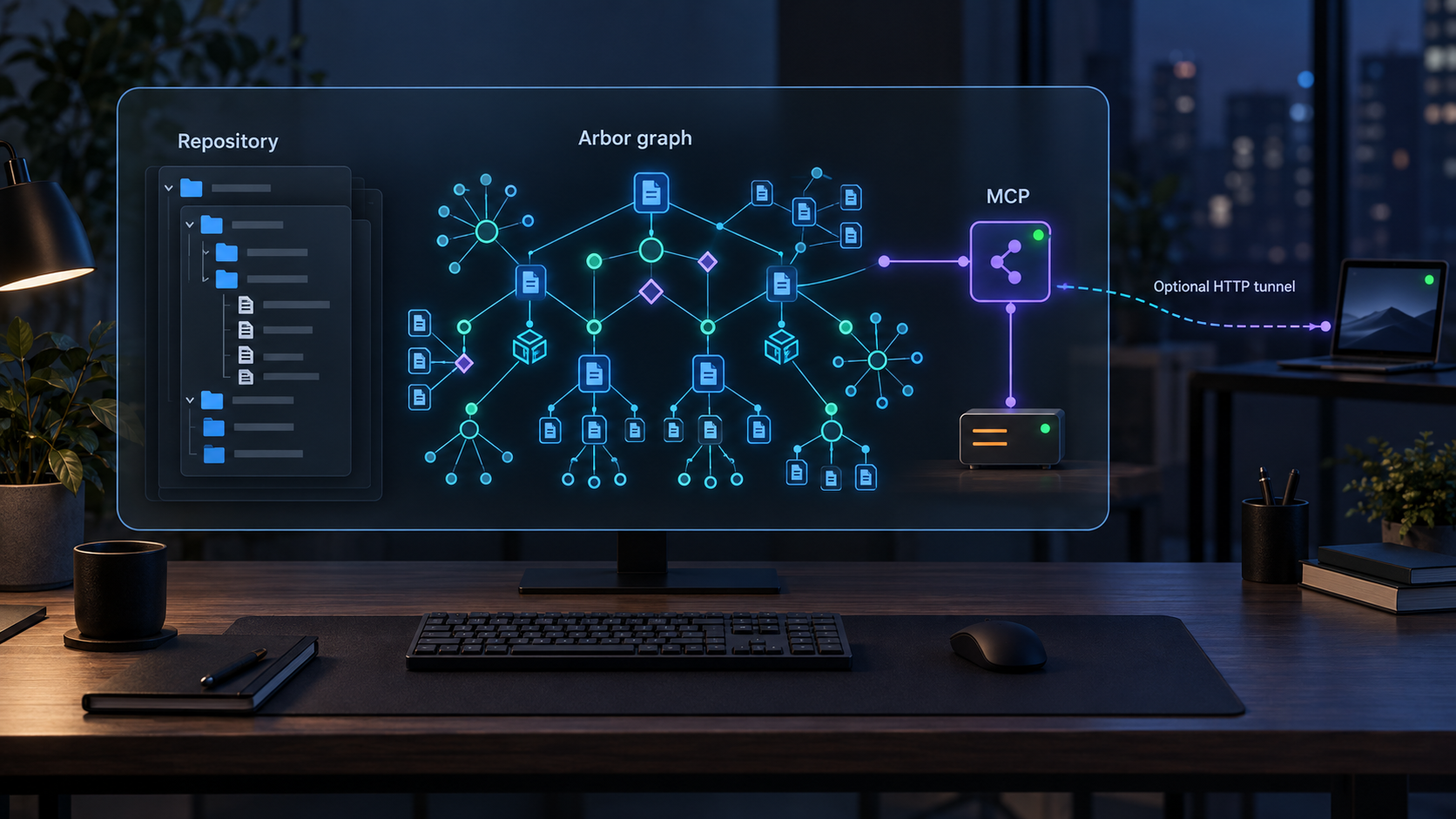 Arbor builds a local code graph and serves it through MCP, with an optional Localtonet tunnel.