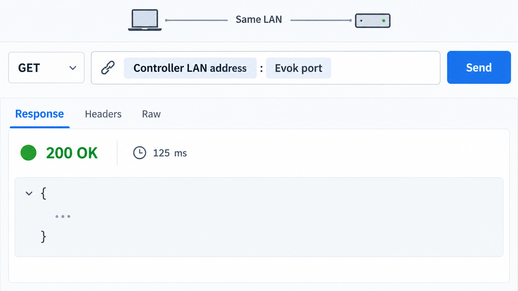 Local API test returning 200 OK from Evok on the controller LAN.