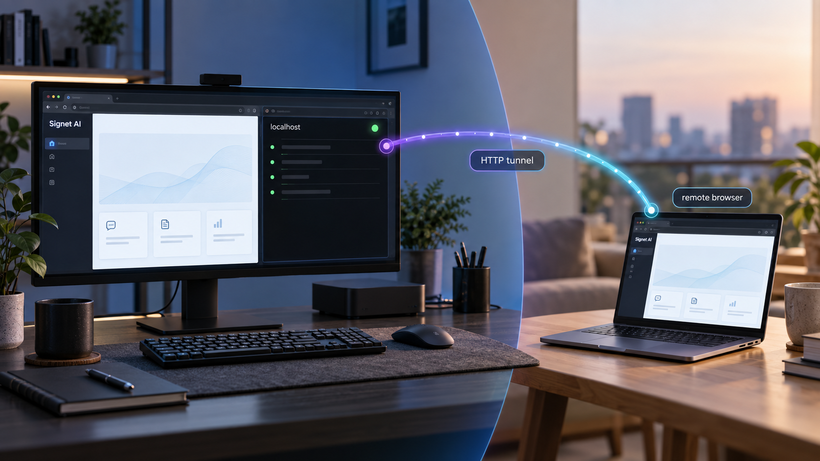 Self-hosted Signet AI dashboard connected to a remote browser through a Localtonet HTTP tunnel.