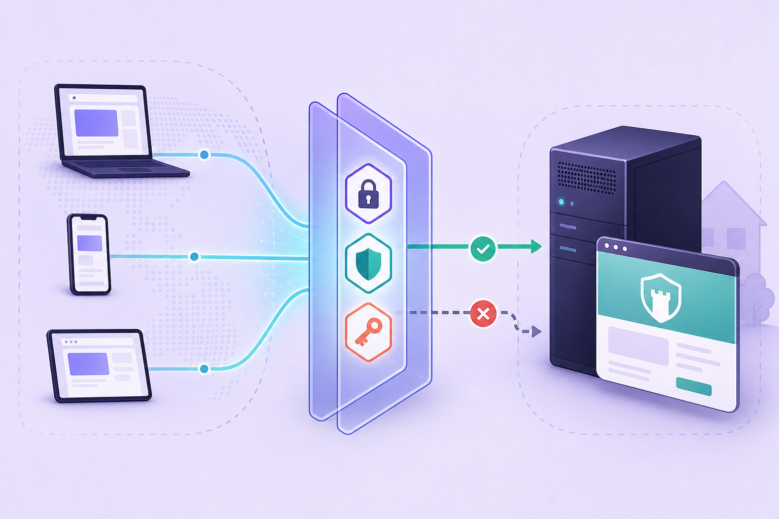 Illustration of protective layers between public clients and a private Guardian web interface