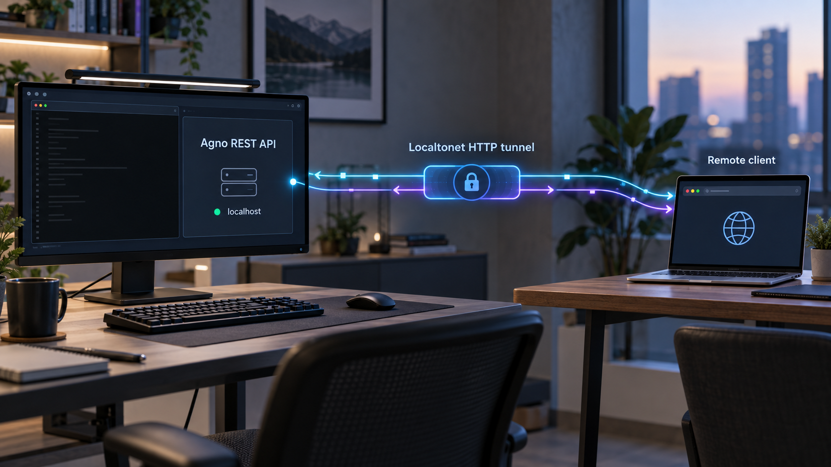 Agno API on a local workstation connected through Localtonet to a remote client.