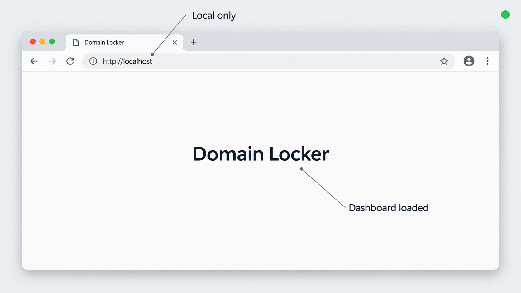 Domain Locker loaded successfully at a localhost address in a browser.