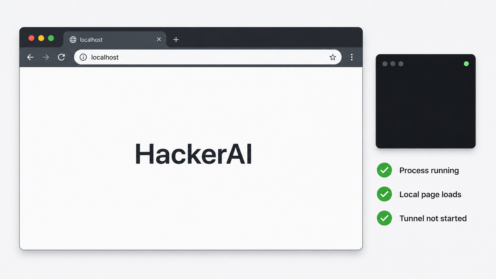 Browser loading HackerAI on localhost before a remote tunnel is started.