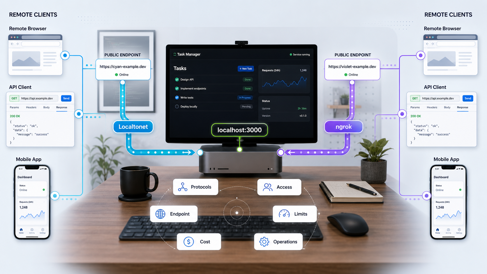 Localtonet vs ngrok comparison for HTTP, TCP, UDP, TLS, webhooks and localhost tunneling