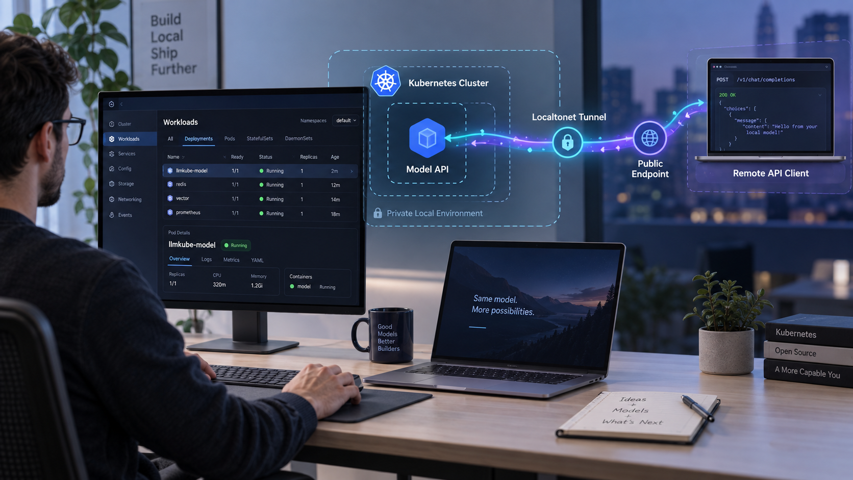 LLMKube model API running in Kubernetes and connected to a remote client through Localtonet.