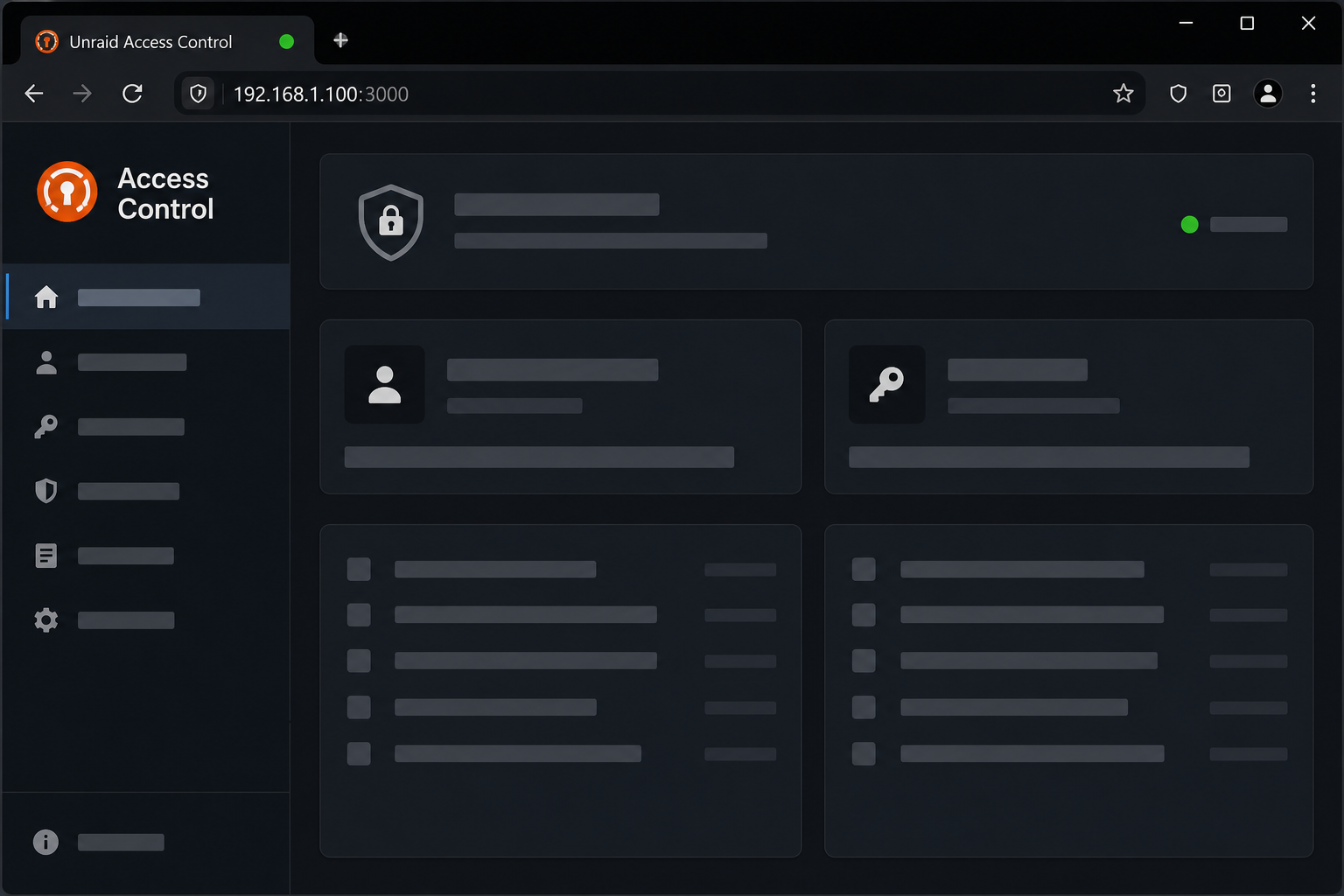 Browser window loading the Guardian web interface at the server address on port 3000
